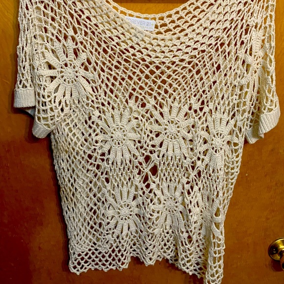Crochet boho hippie hippy VSCO NWOT Forever 21 cotton super soft shirt cover up - Picture 1 of 2